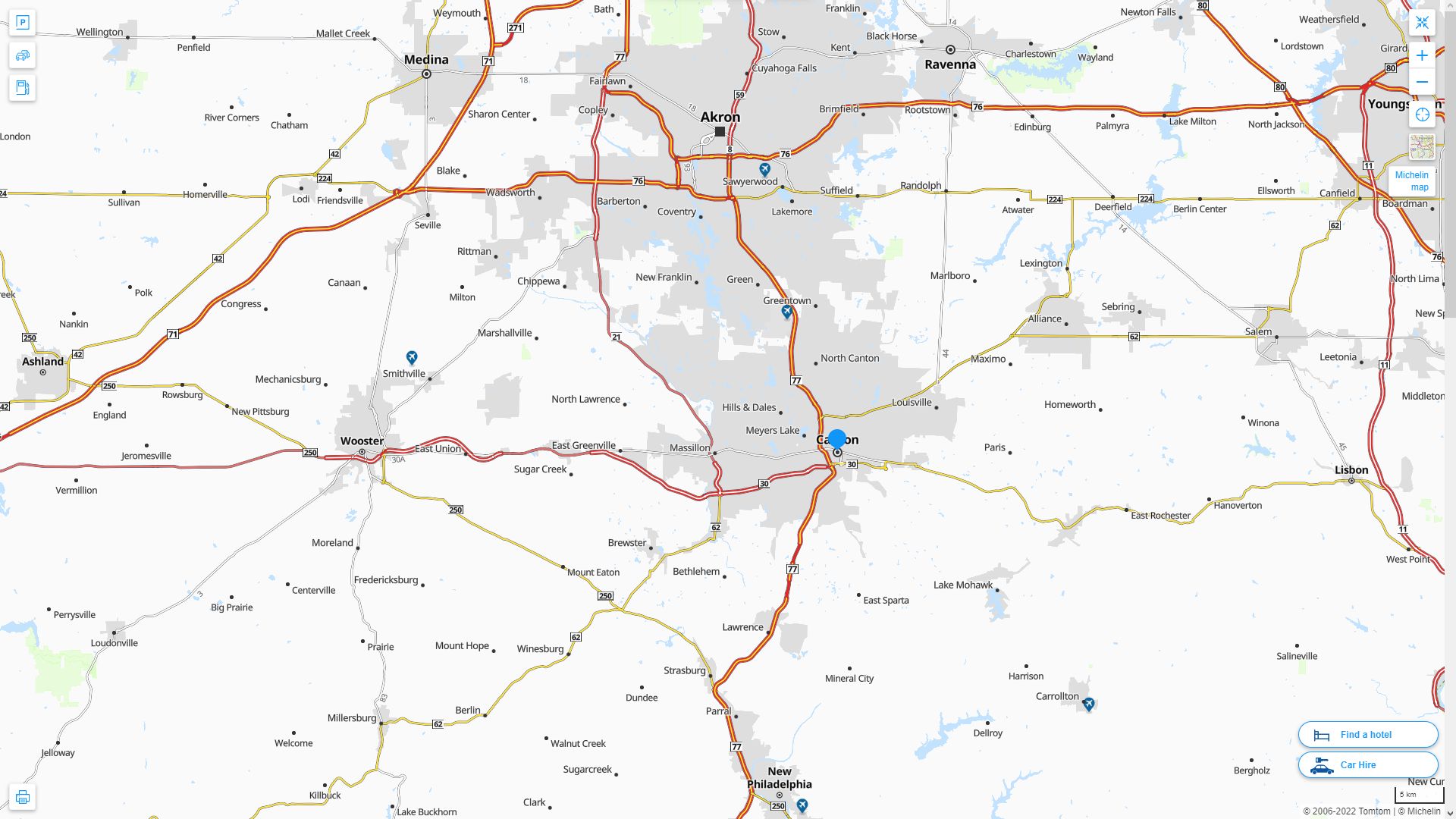 Canton Ohio Highway and Road Map